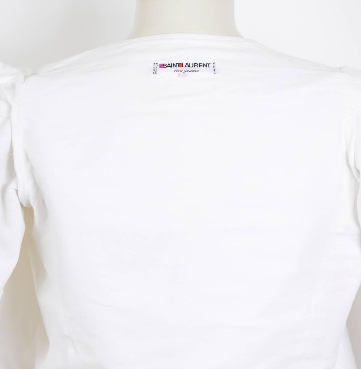 Women's Yves Saint Laurent white fitted cotton peasant top, 1970s 