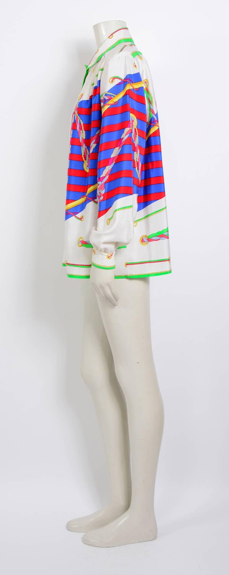 Leonard vintage 1980s signed print silk blouse In Excellent Condition In Antwerp, BE