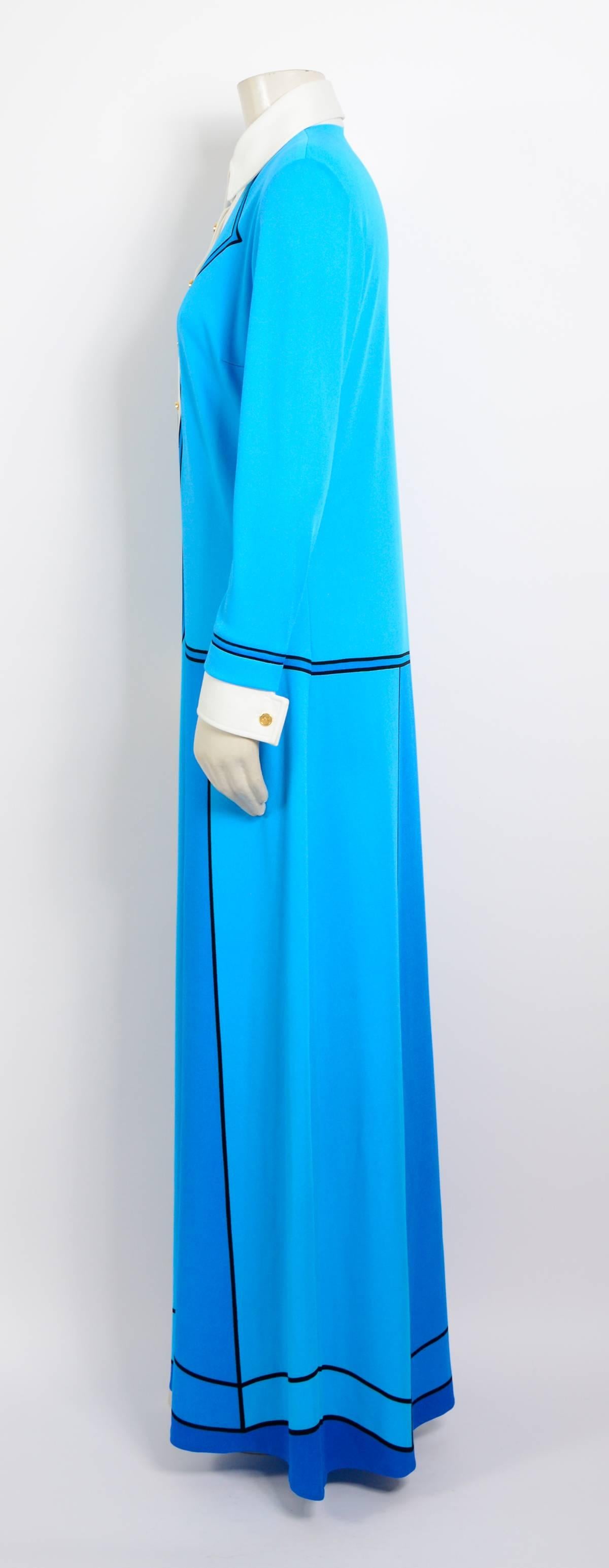 Blue Roberta di Camerino vintage bleu trompe l'oeil jersey dress