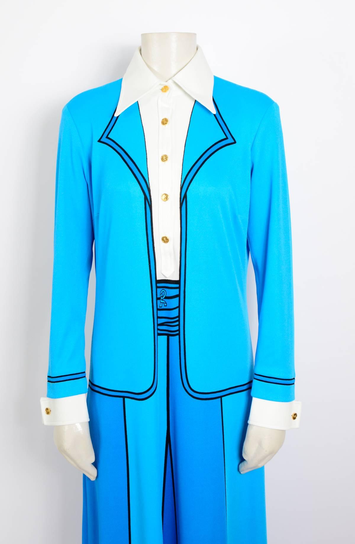 Women's Roberta di Camerino vintage bleu trompe l'oeil jersey dress