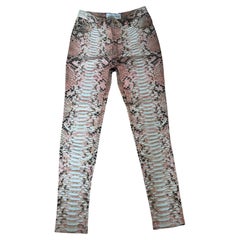 Vintage Roberto Cavalli Pink Python Print Skinny Jeans with Gold Glitter Details