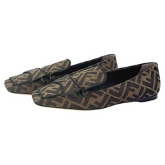 Fendi Jacquard Ffreedom Square Toe FF Zucca Logo Ballet Flats Loafers 36.5