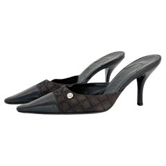 Vintage Chanel CC Logo Print Pointed Toe Mules Pumps 36.5