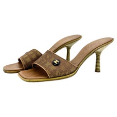 Vintage Chanel Interlocking CC Monogram Satin Slip On Mules Sandals 36.5