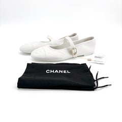 NEW Chanel 2024 Interlocking CC Logo White Leather Cap Toe Ballerina Flats 42