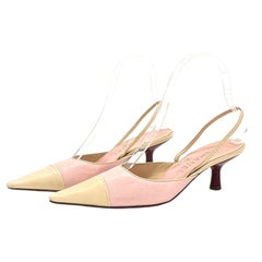 Vintage Chanel Pastel Pink Cap Toe Slingback Kitten Heel Pointed Toe Pumps 36