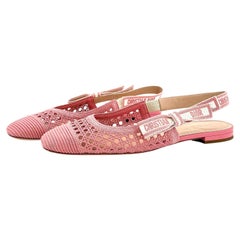 Dior & Moi Cannage Mesh Pink Bow Logo Slingback Flats Sandals 40.5