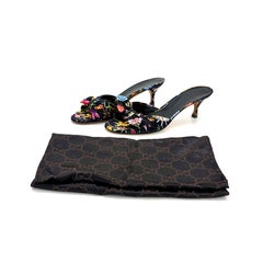 Vintage Gucci Flora Bow Slip On Kitten Heeled Mules Sandals 36.5