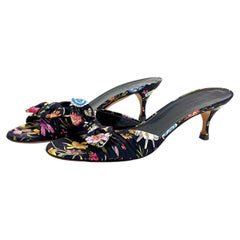 Vintage Gucci Flora Bow Slip On Kitten Heeled Mules Sandals 36.5