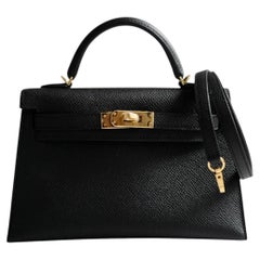 BNIB Hermès Mini Kelly 20 Black Epsom Leather with Gold Hardware Stamp W