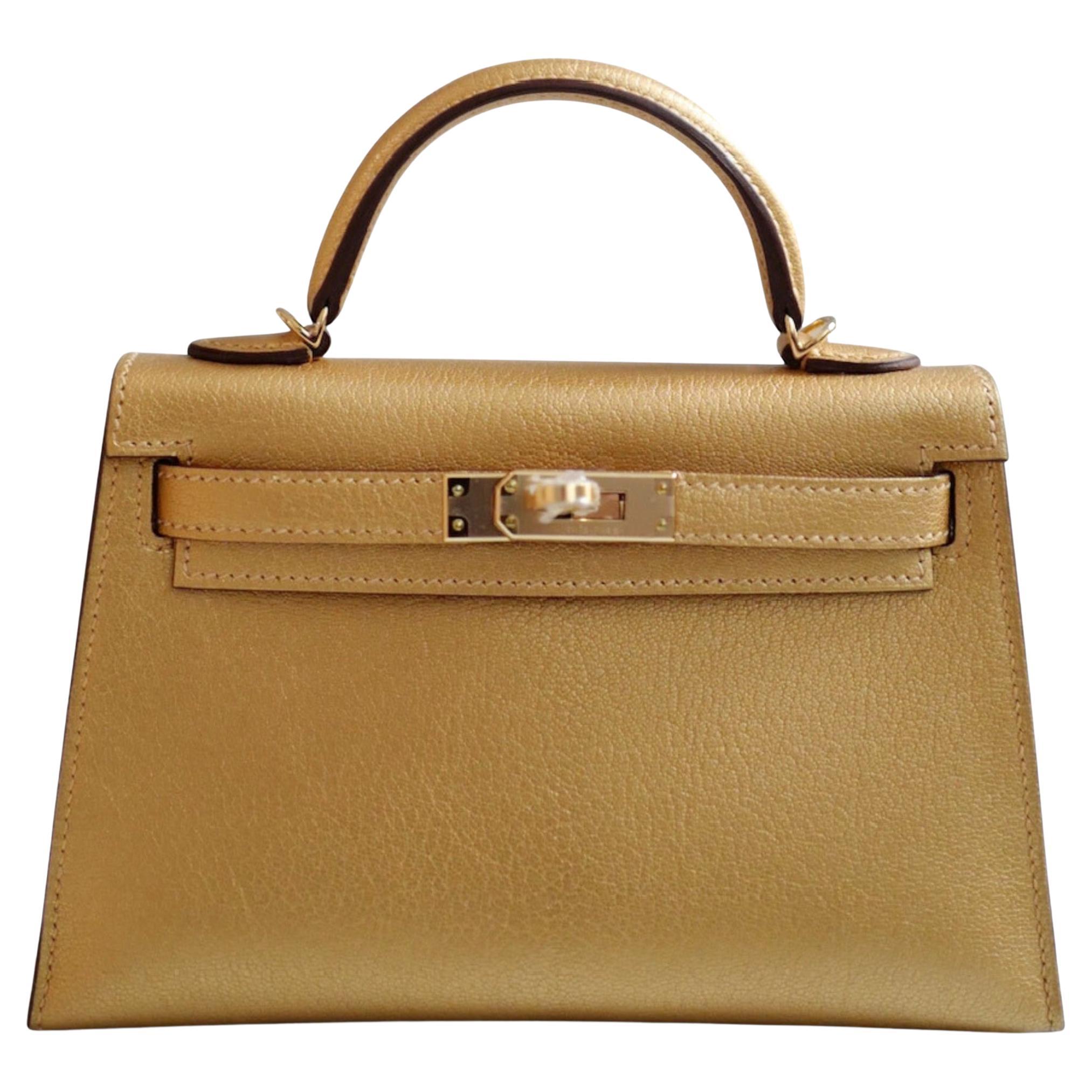 Hermès Mini Kelly Dore Metallic Gold Chèvre Olympic 2024 Champagne HW NEW in vendita