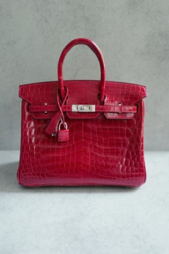 Hermes Birkin 25 Braise Shiny Niloticus Crocodile Palladium Hardware