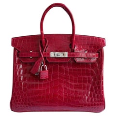 Hermès Birkin 25, „Braise“, glänzendes Niloticus-Krokodilleder, Beschläge in Palladium
