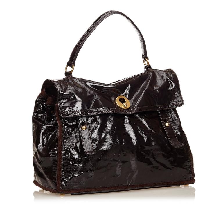 YSL Brown Patent Leather Muse Two Hand Bag For Sale at 1stdibs