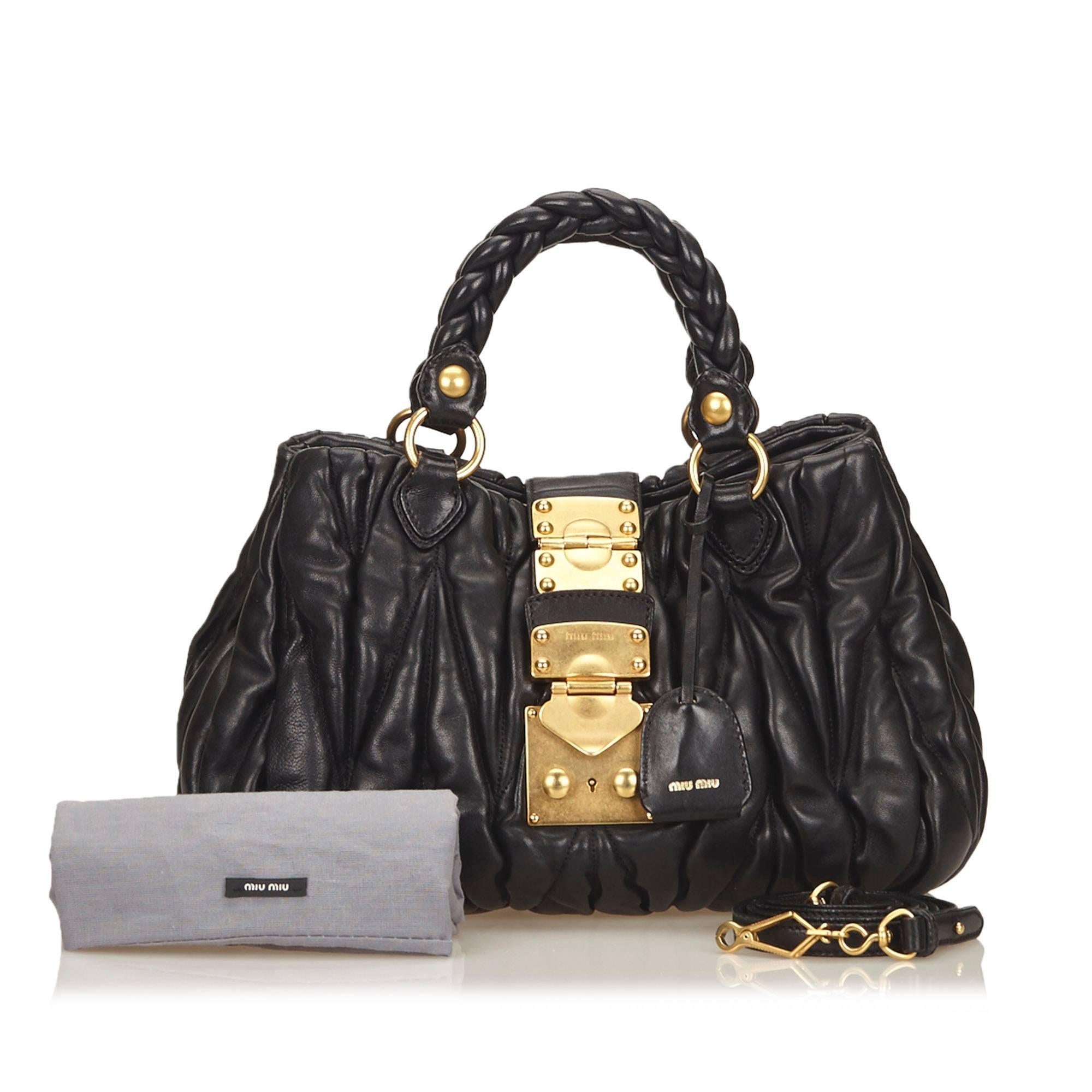 Women's Miu Miu Black	Leather Coffer Shoulder Bag