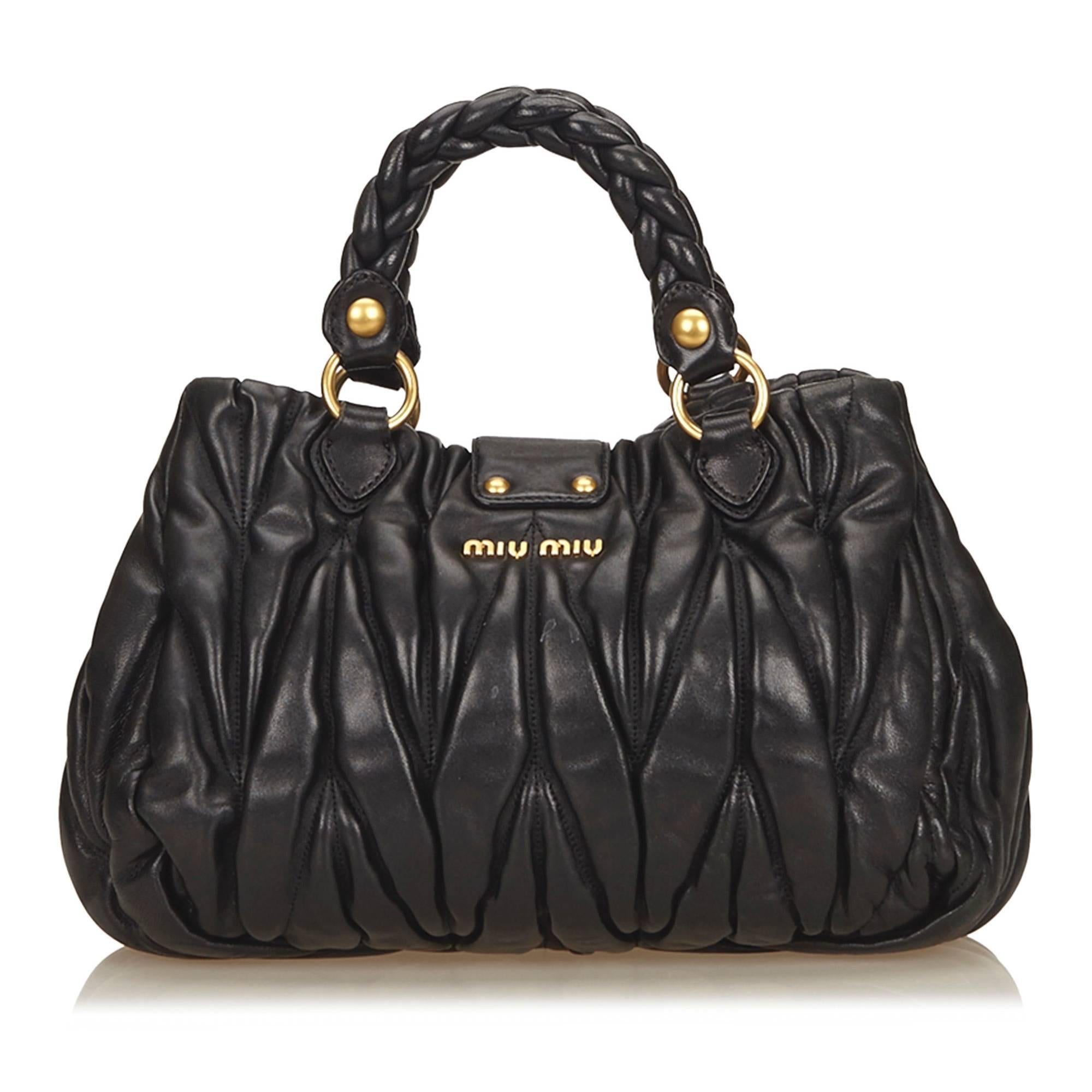 Miu Miu Black	Leather Coffer Shoulder Bag 1