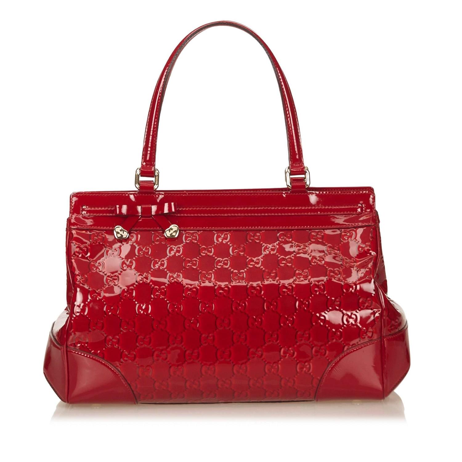 Gucci Red Patent Leather GG Handbag at 1stdibs