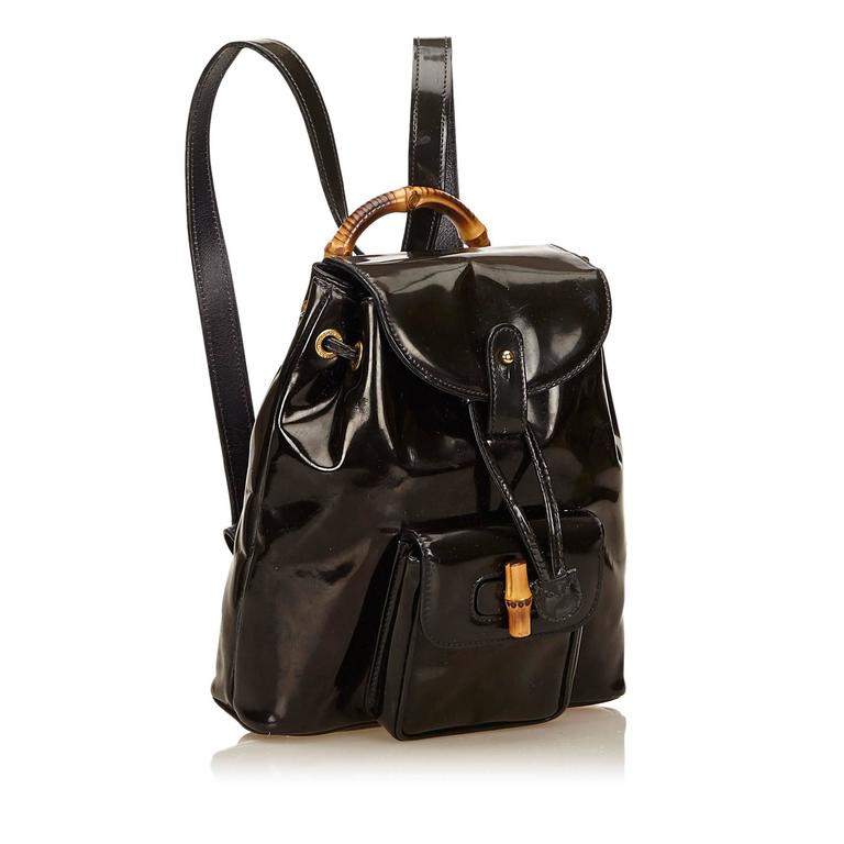 Gucci Black Patent Leather Bamboo Backpack For Sale at 1stdibs