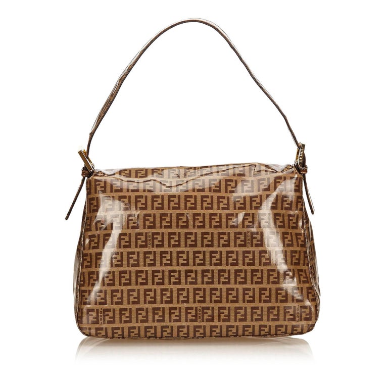 Fendi Brown Zucchino Coated Canvas Handbag For Sale at 1stdibs