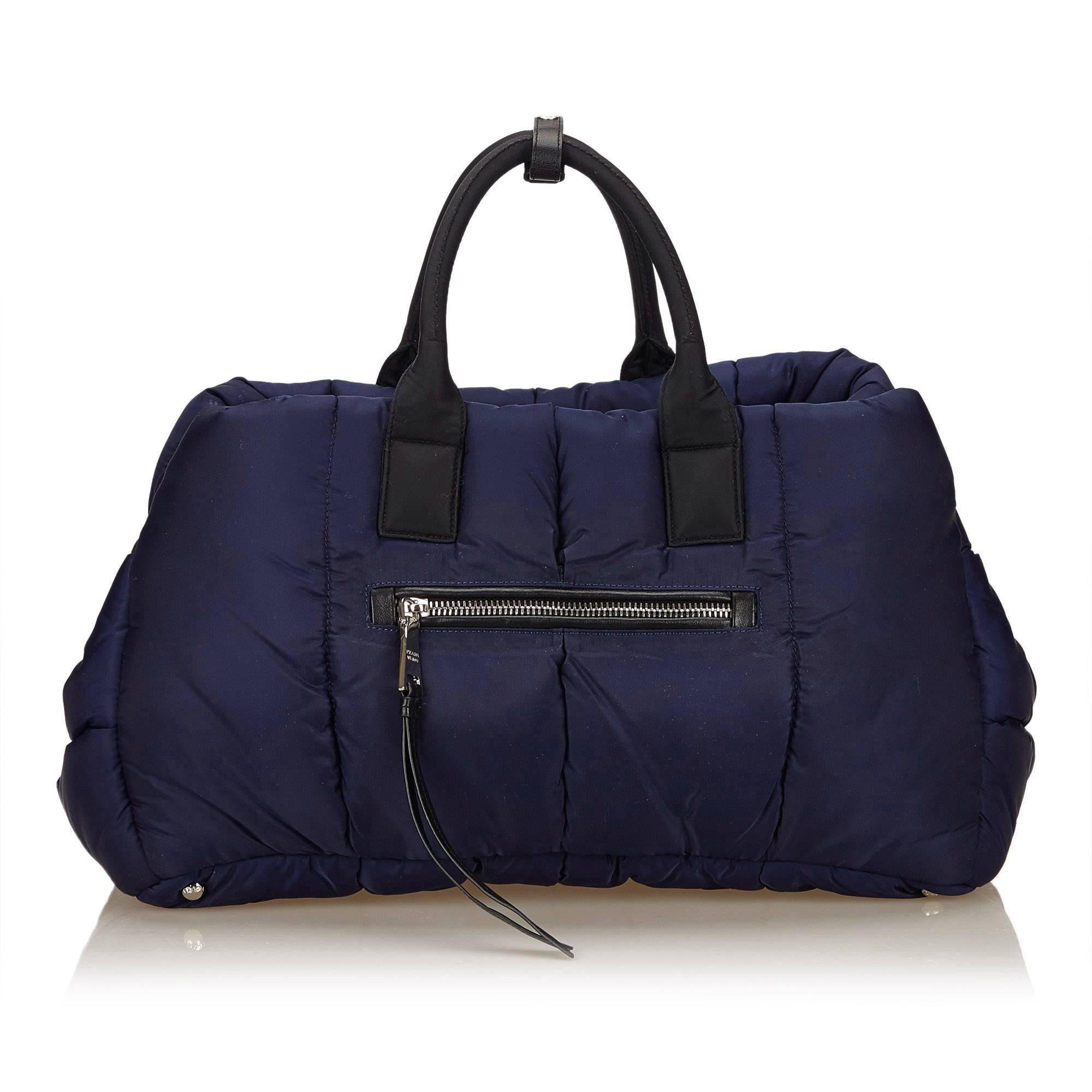 Black Prada Navy Blue Bomber 2 Way Handbag For Sale