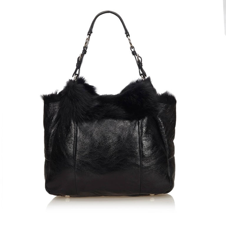 Prada Black Leather with Fur Shoulder Bag at 1stDibs