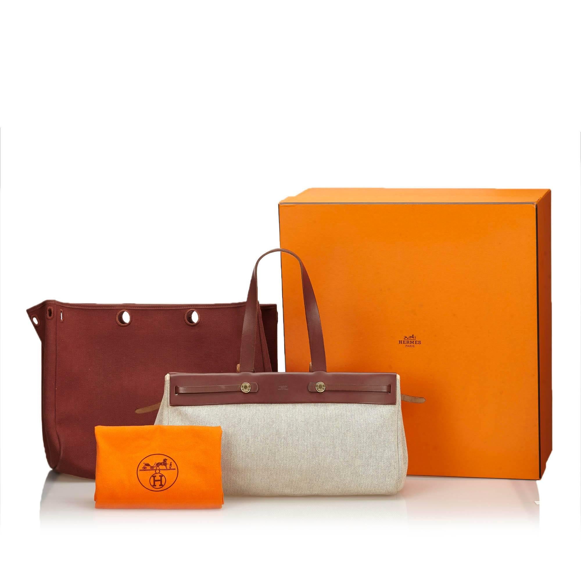 Hermes White x Brown Herbag Cabas MM For Sale 4