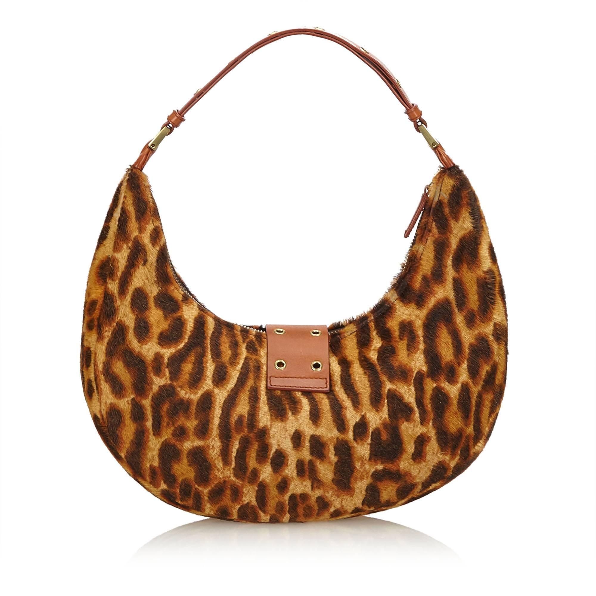 Brown Dior	Leopard Print Fur Handbag