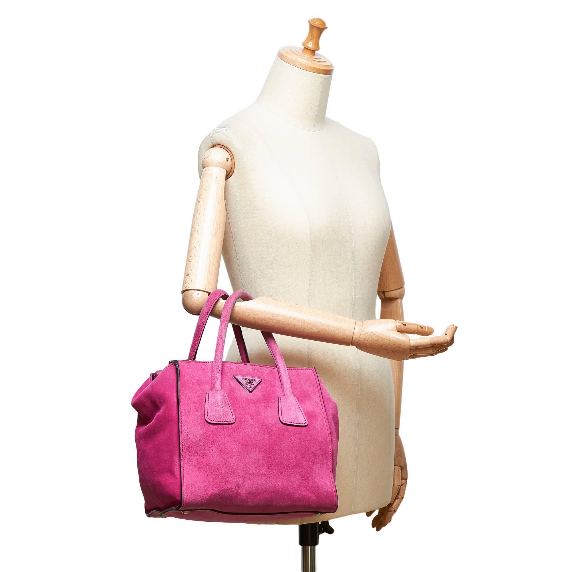 Prada Pink Suede Twin Pocket Tote For Sale 3