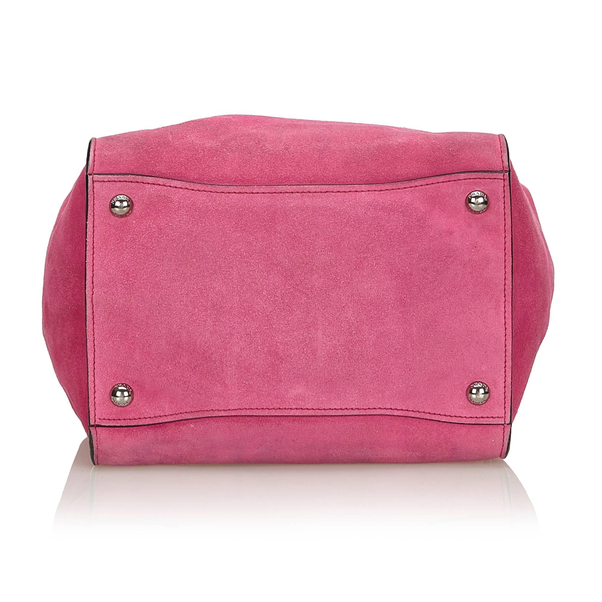 Prada Pink Suede Twin Pocket Tote In Good Condition For Sale In Orlando, FL