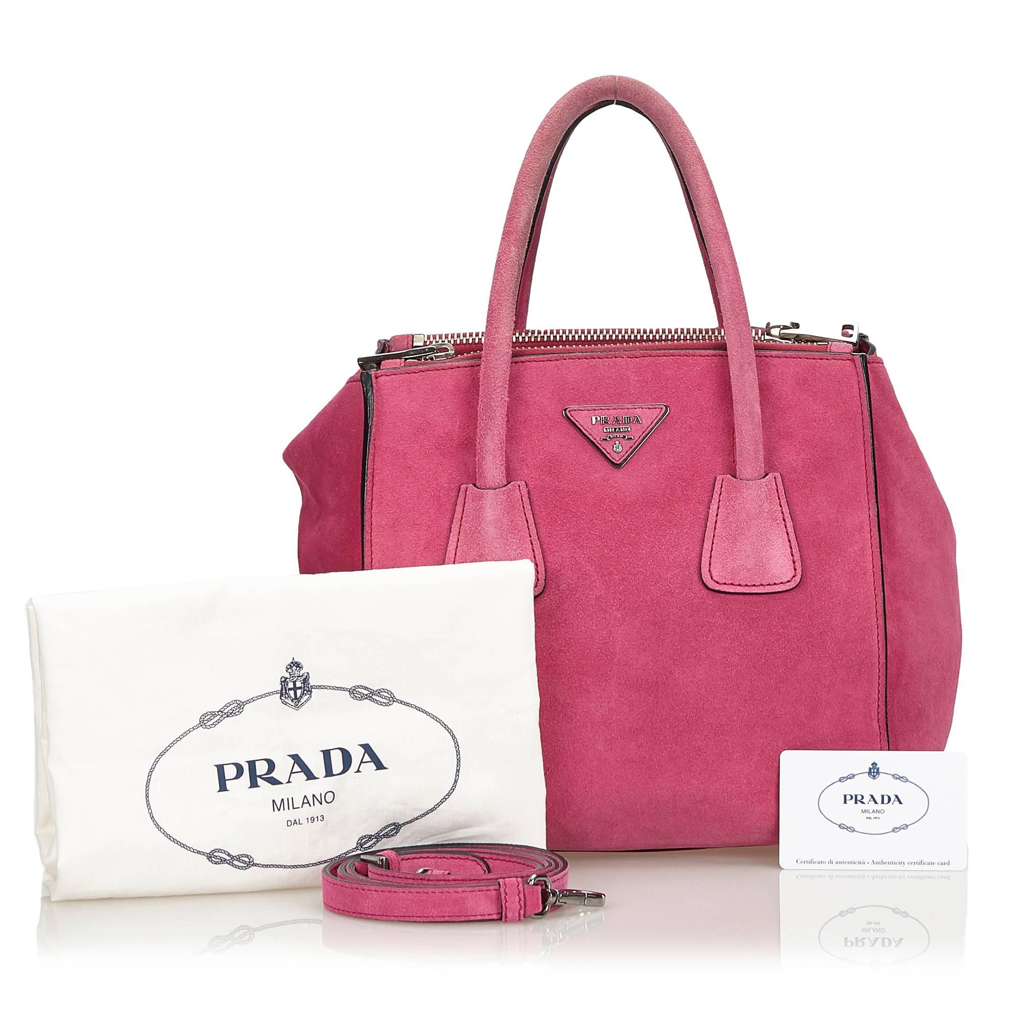 Prada Pink Suede Twin Pocket Tote For Sale 4