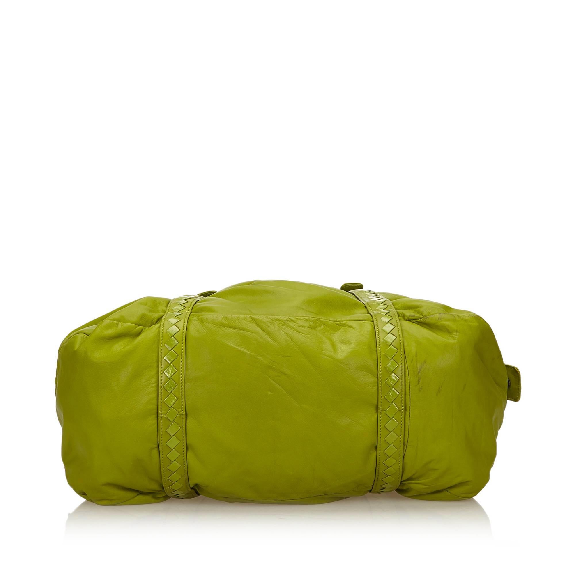 Brown Bottega Veneta Green Leather Shoulder Bag