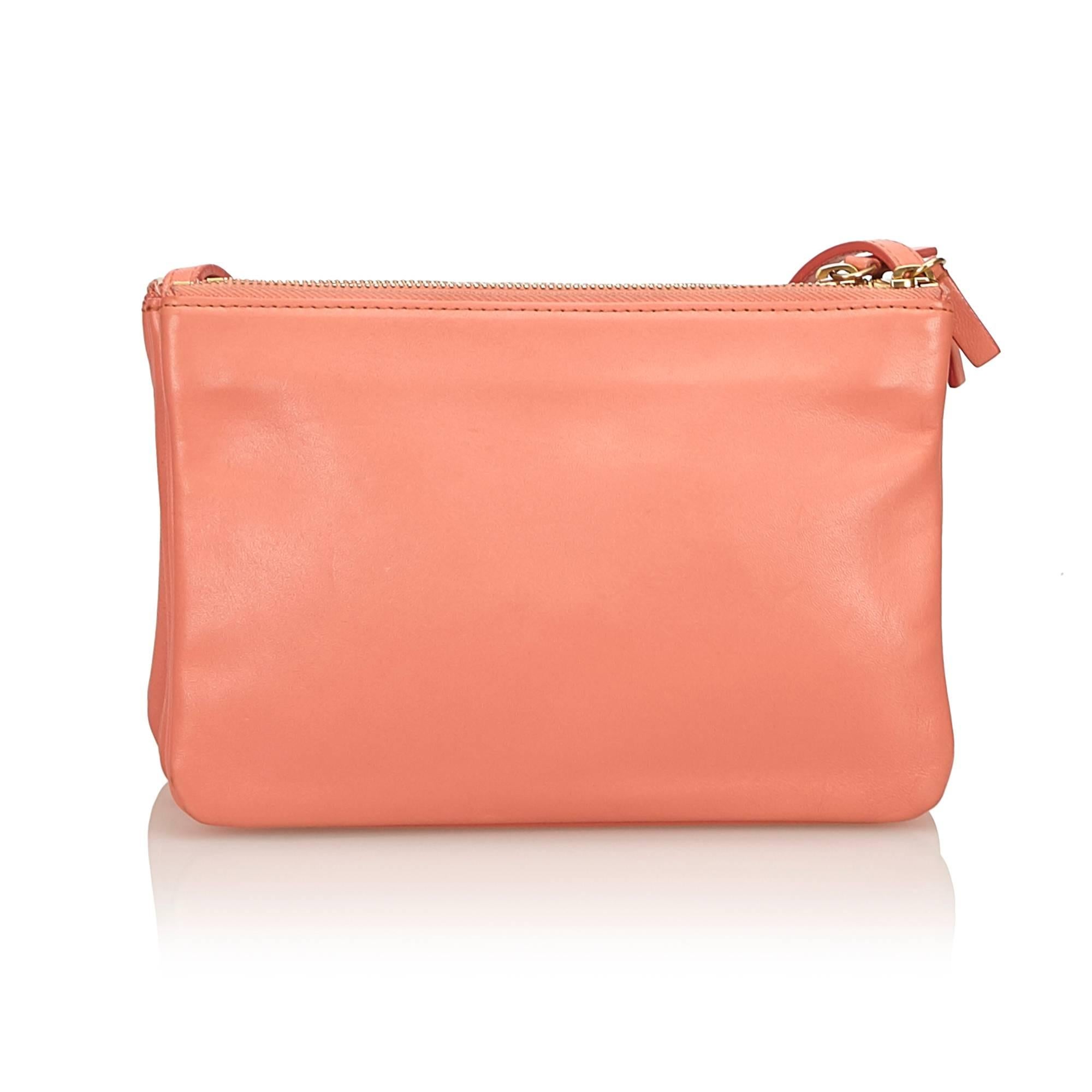 Celine Orange Small Leather Trio Bag In Good Condition For Sale In Orlando, FL