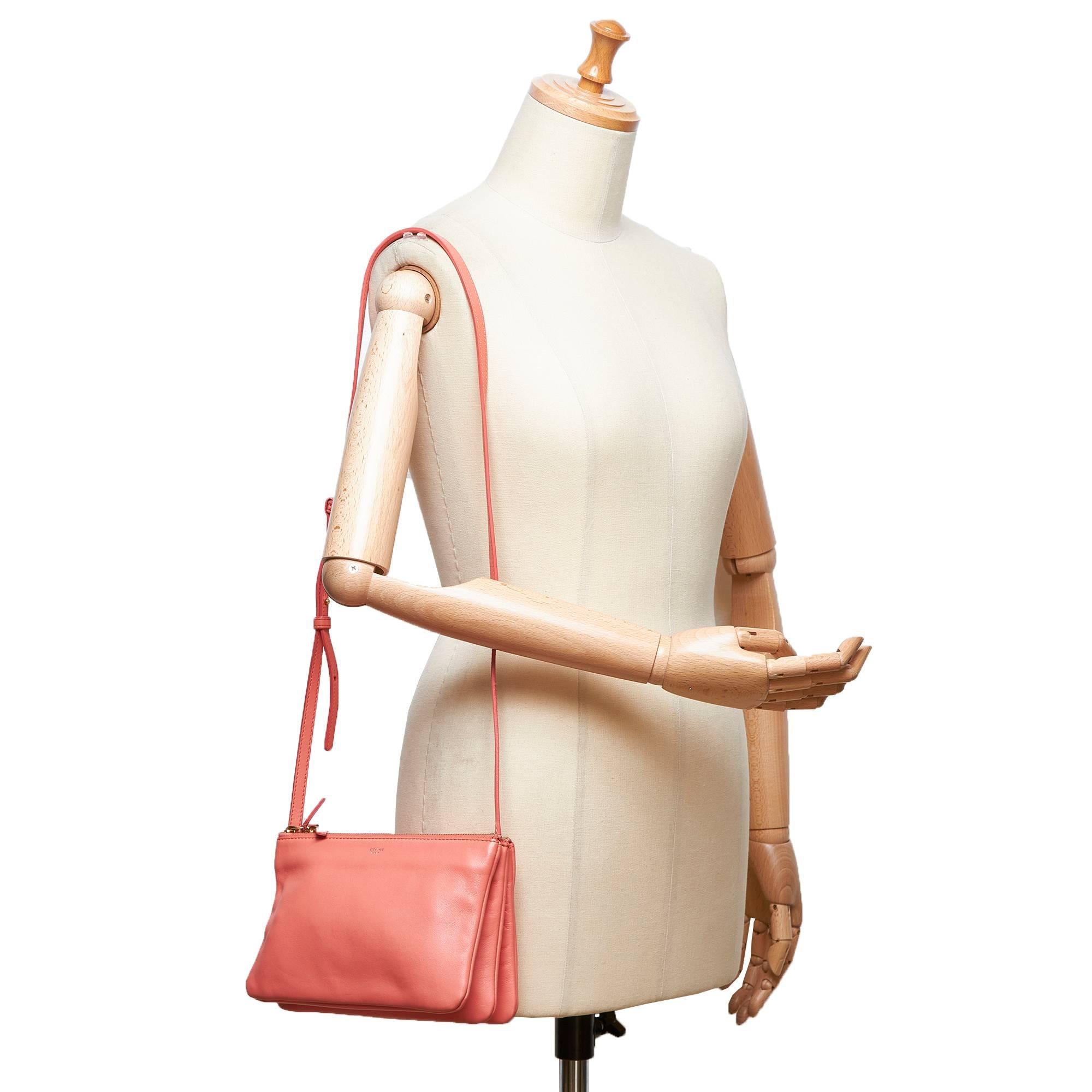 Celine Orange Small Leather Trio Bag For Sale 7