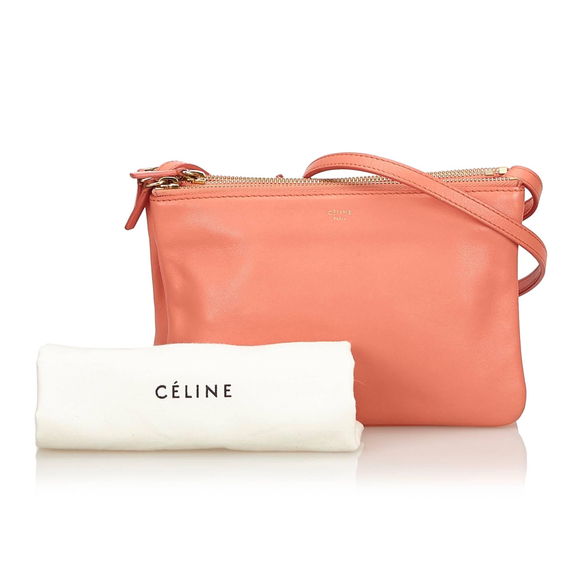 Celine Orange Small Leather Trio Bag For Sale 8