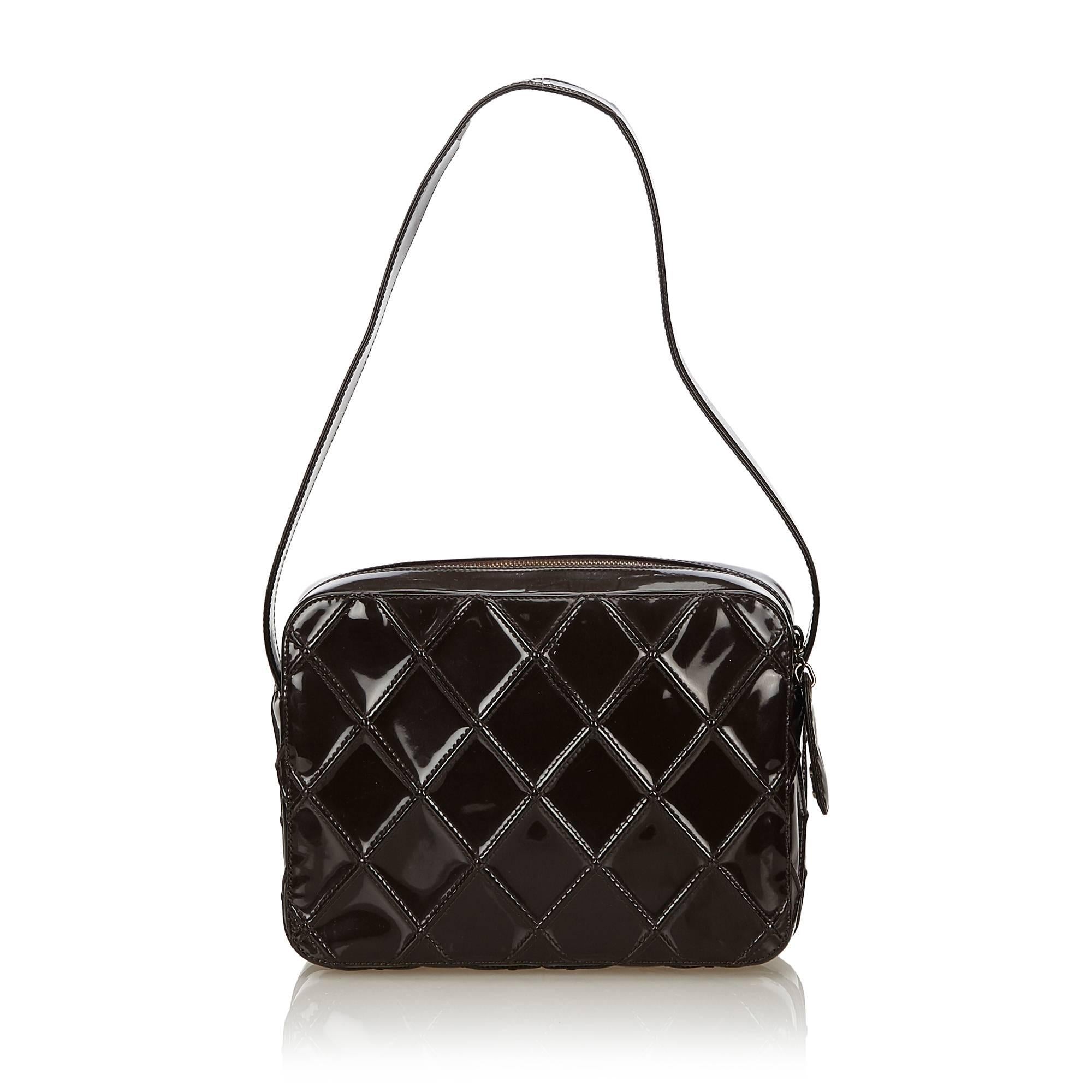 Black Chanel Dark Brown Patent Leather Cosmos Shoulder Bag For Sale