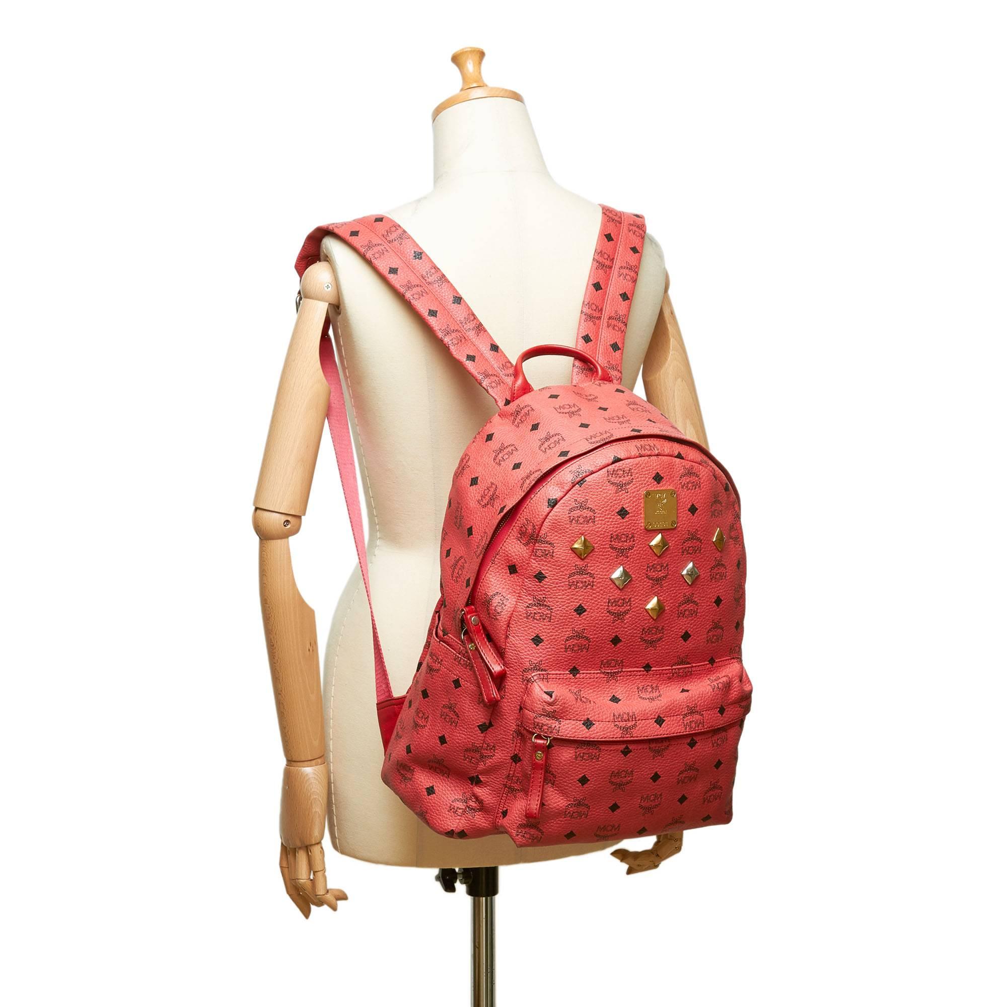 MCM Pink Visetos Studded Leather Backpack 2