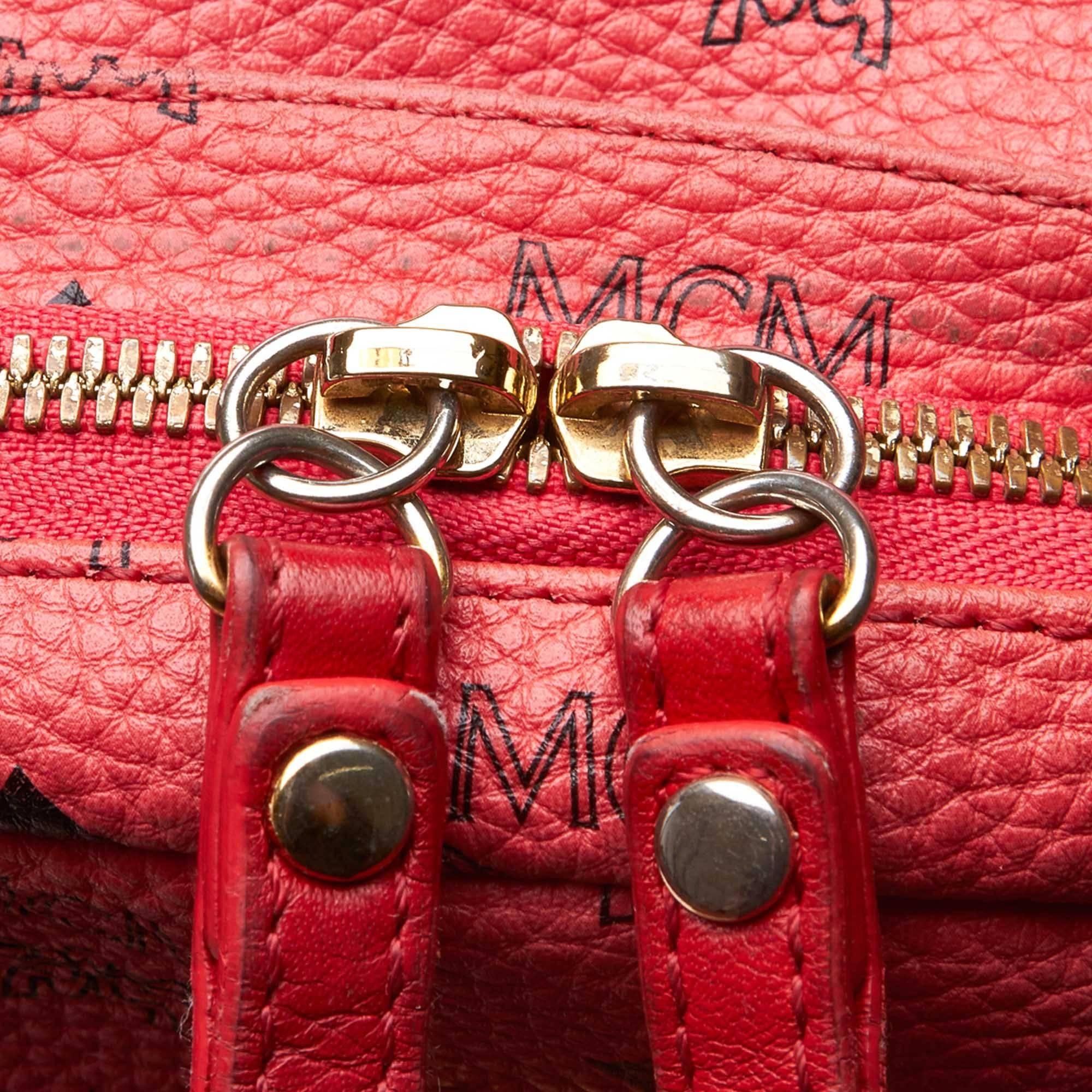 MCM Pink Visetos Studded Leather Backpack 1