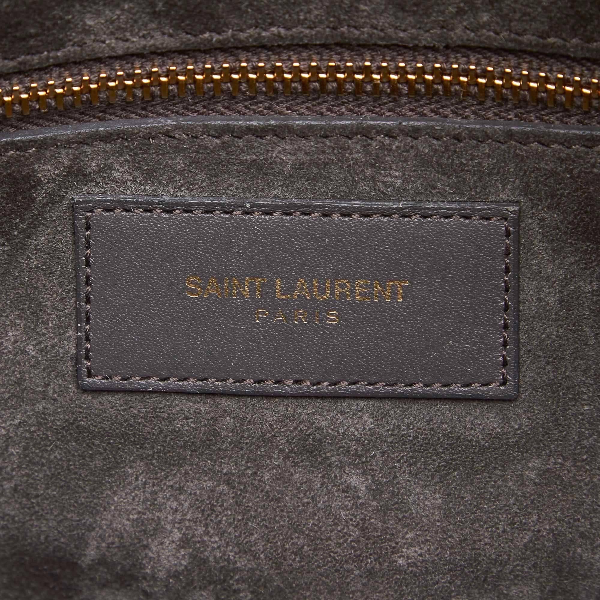YSL	Gray Leather Classic Duffle 12 1