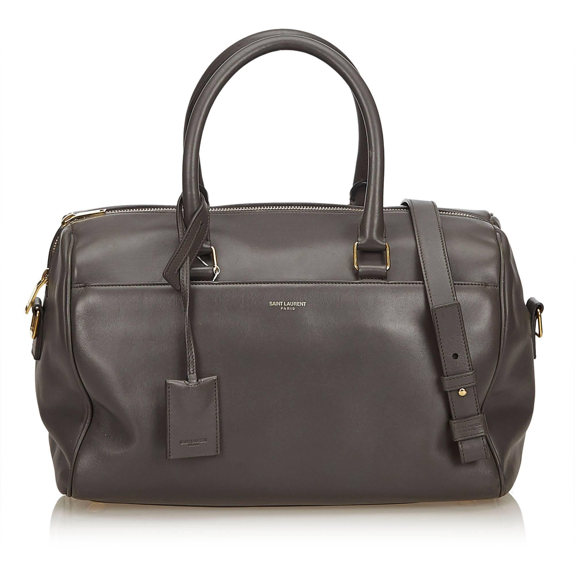 YSL	Gray Leather Classic Duffle 12 5