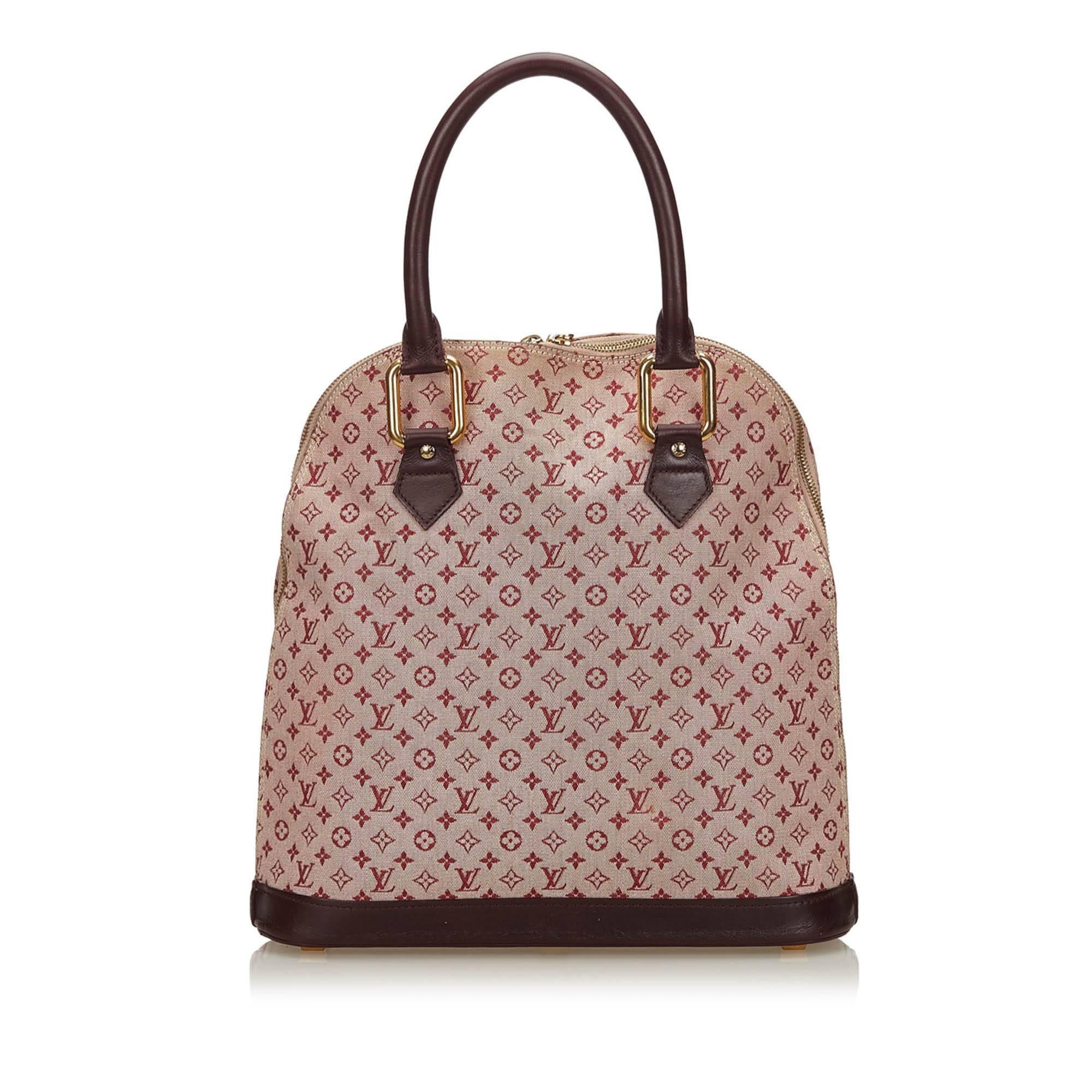 Louis Vuitton Pink and Brown Mini Lin Alma Haut Bag In Good Condition In Orlando, FL