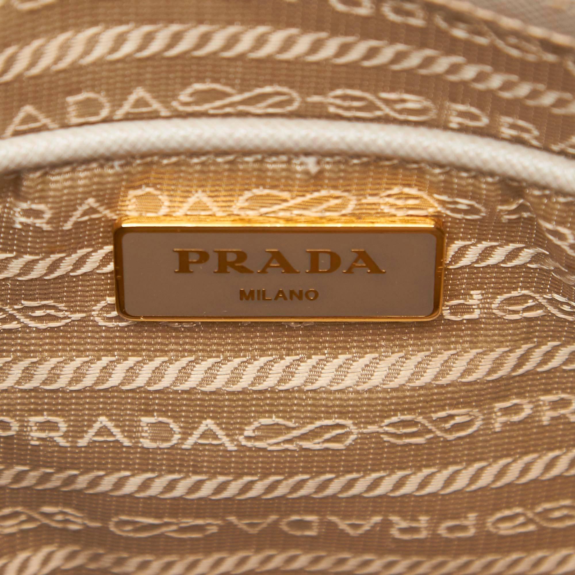 Prada Brown x Beige Saffiano Leather Handbag For Sale 2