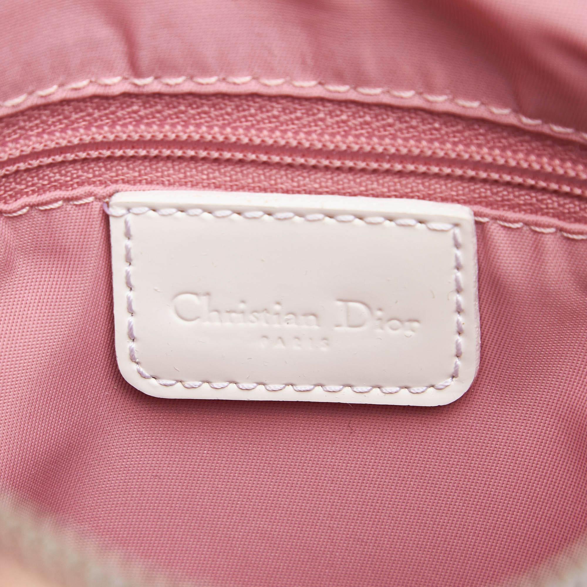 Beige Dior Pink x White Jacquard Diorissimo Boston Bag