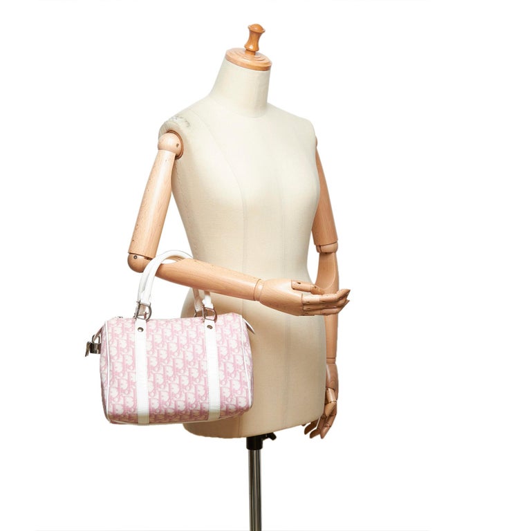 Dior Pink x White Jacquard Diorissimo Boston Bag at 1stDibs