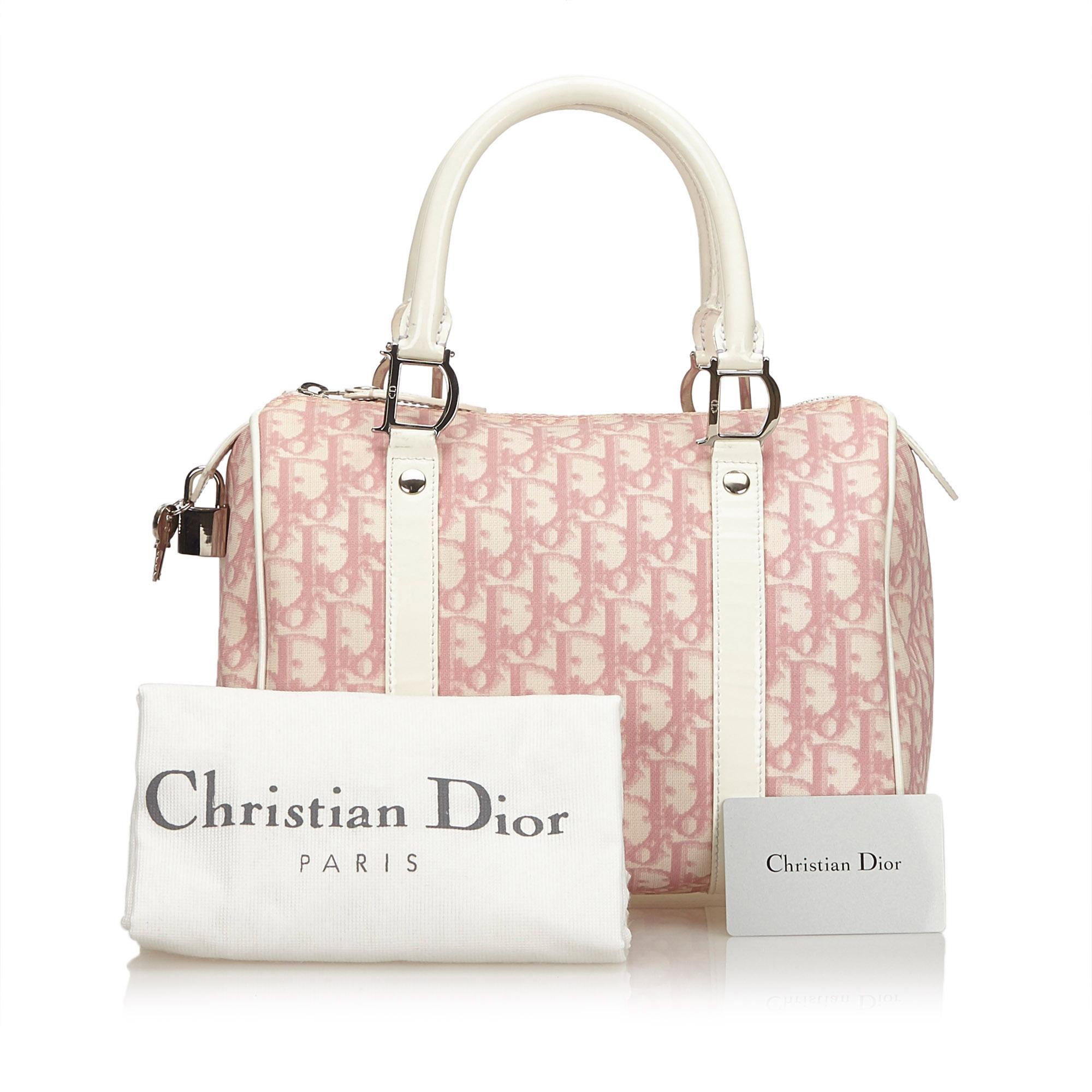 Dior Pink x White Jacquard Diorissimo Boston Bag 2