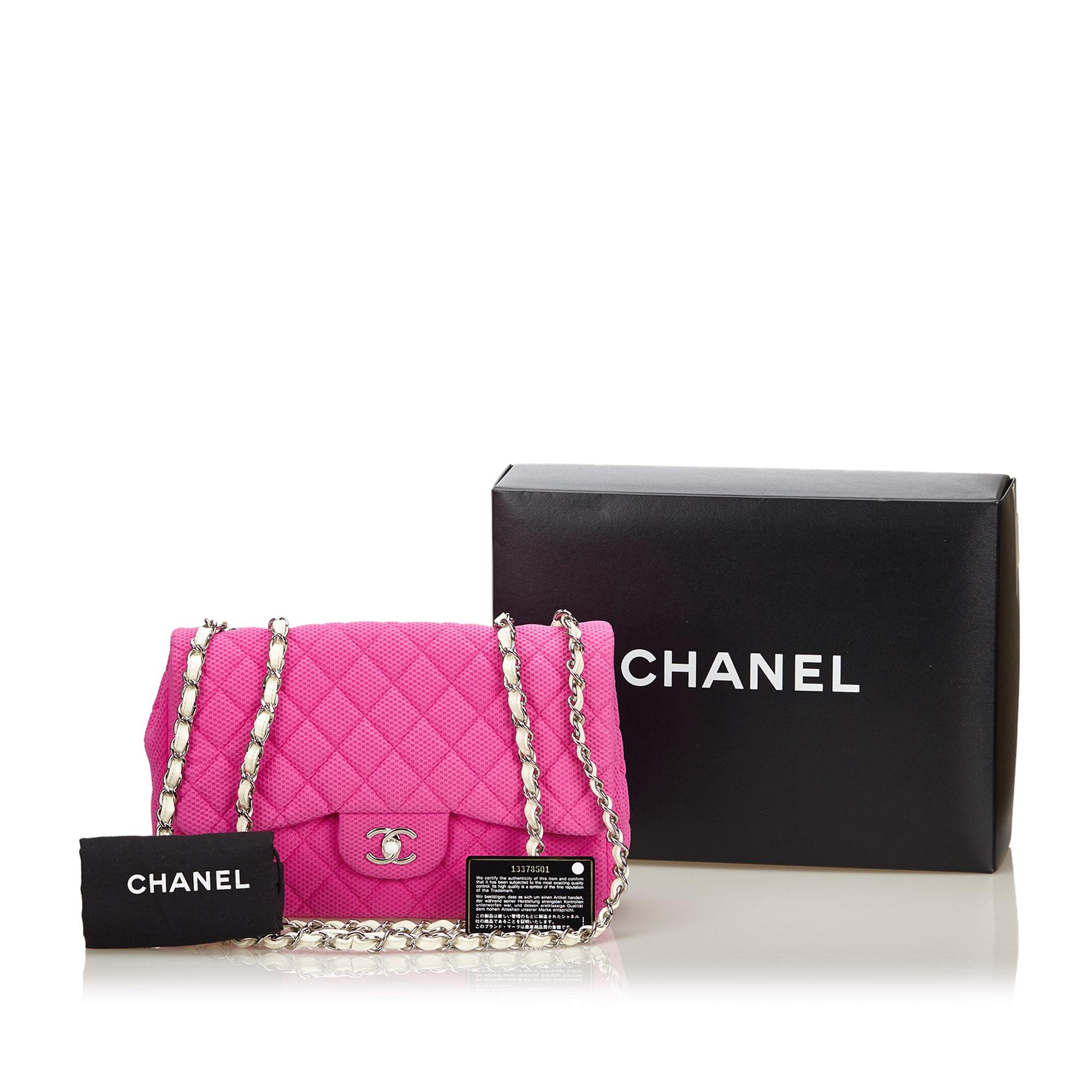 Chanel Pink and White Jumbo Cotton Flap Bag 5