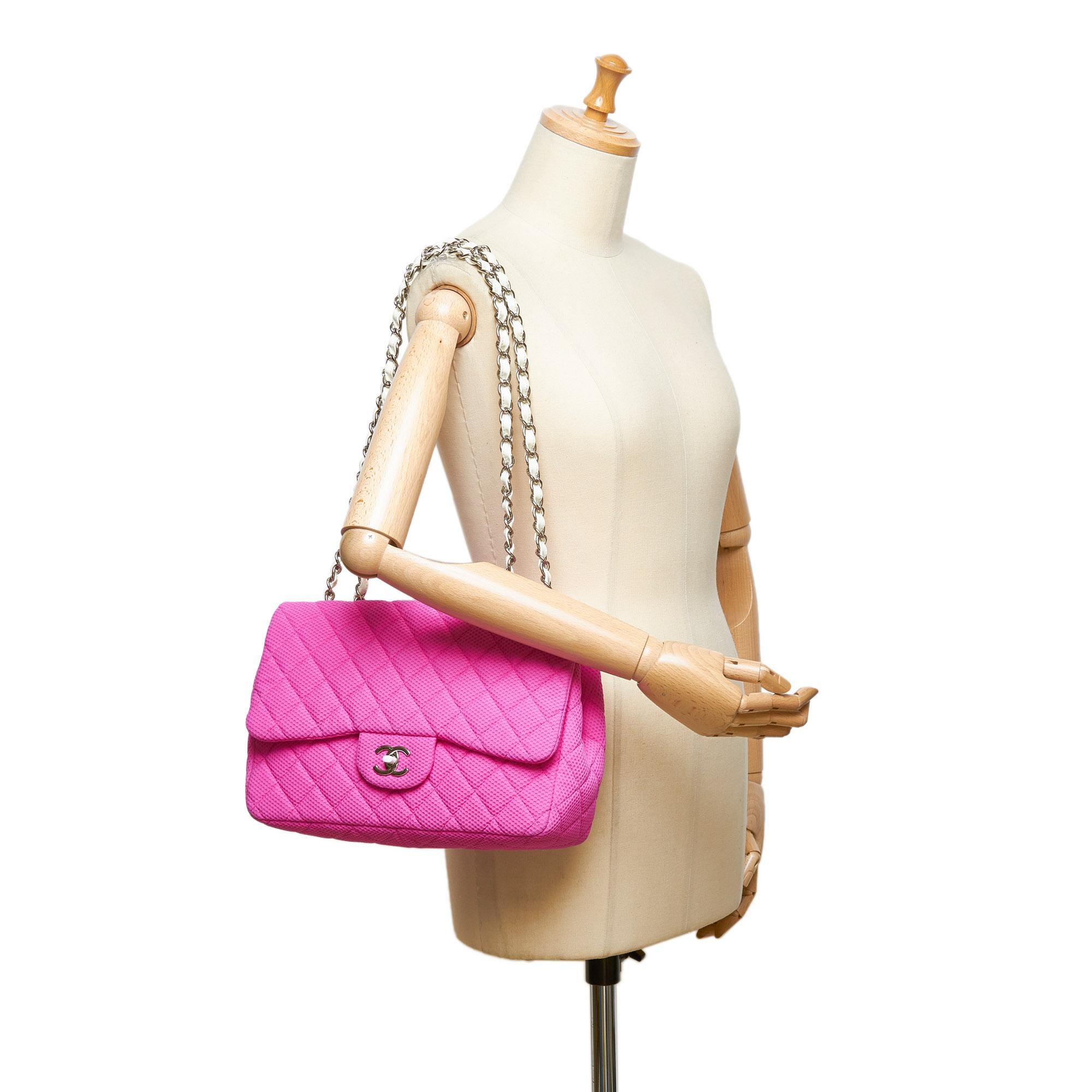 Chanel Pink and White Jumbo Cotton Flap Bag 4