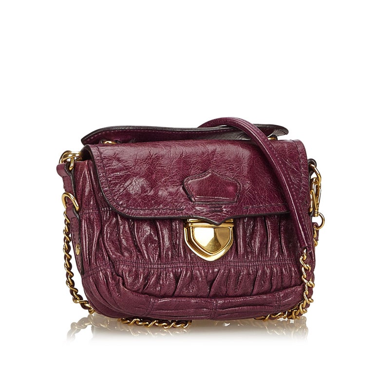 Prada Purple Mini Gathered Leather Chain Crossbody Bag at 1stdibs