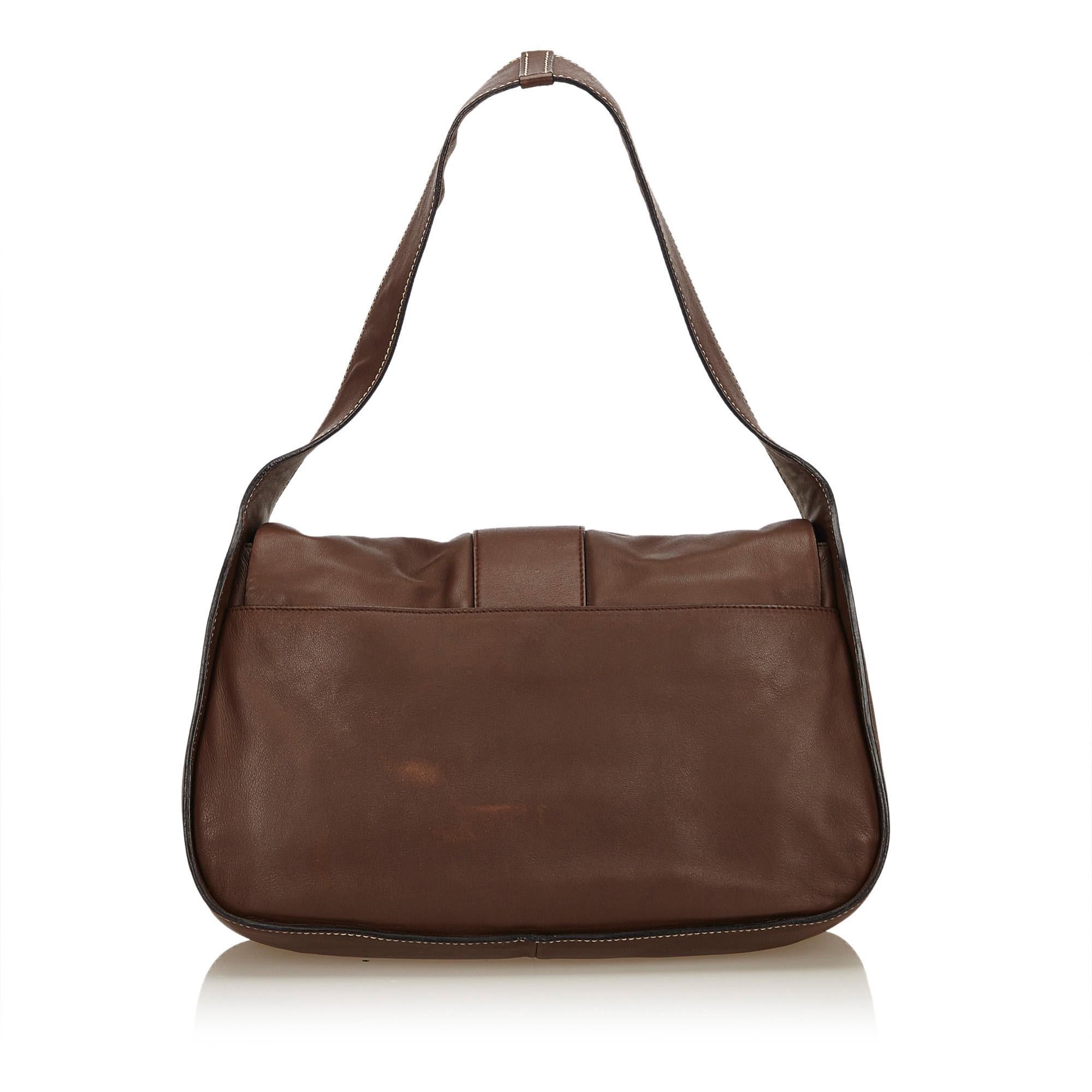 Black Prada Brown x Dark Brown Leather Shoulder Bag