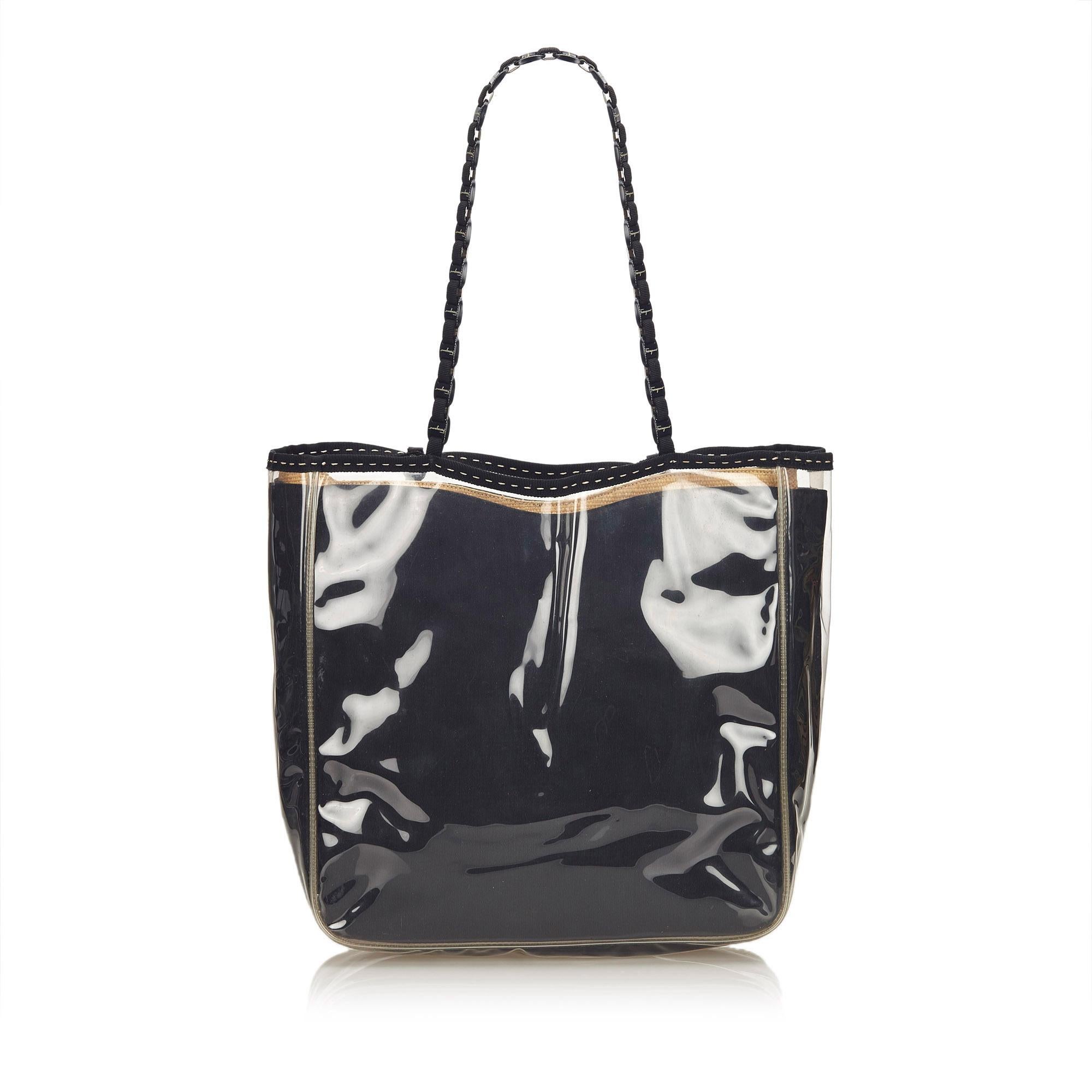 black vinyl tote bag