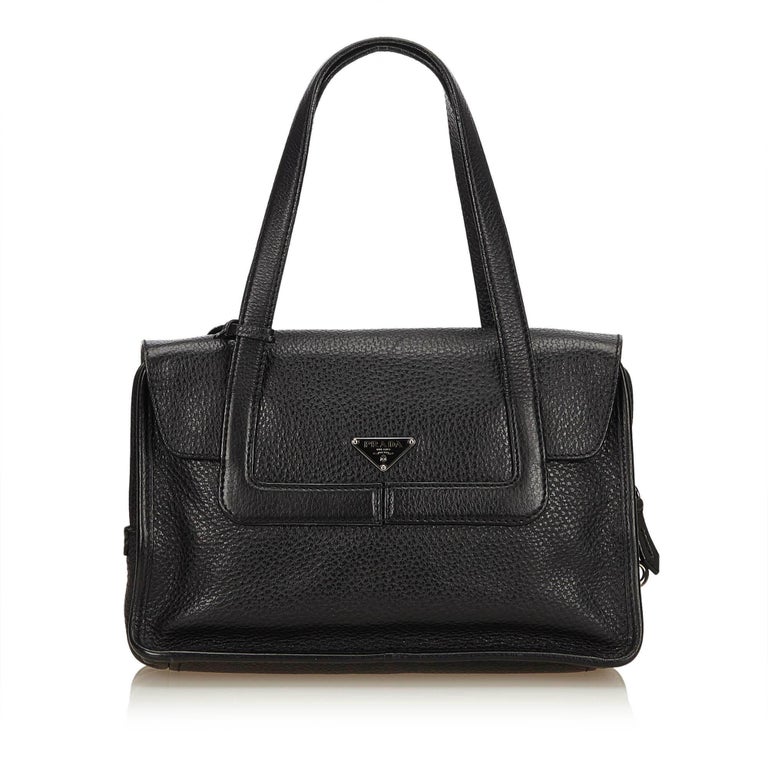 Prada Black Leather Flap Shoulder Bag at 1stdibs